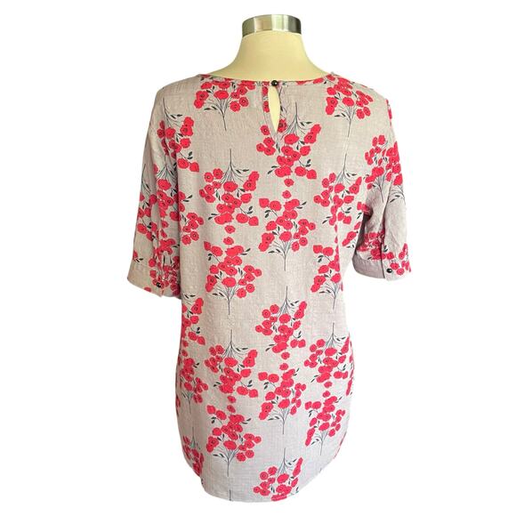 Emery Rose Floral Print Short Sleeve Cotton Popover Top Size XL Casual Summer - Picture 4 of 9